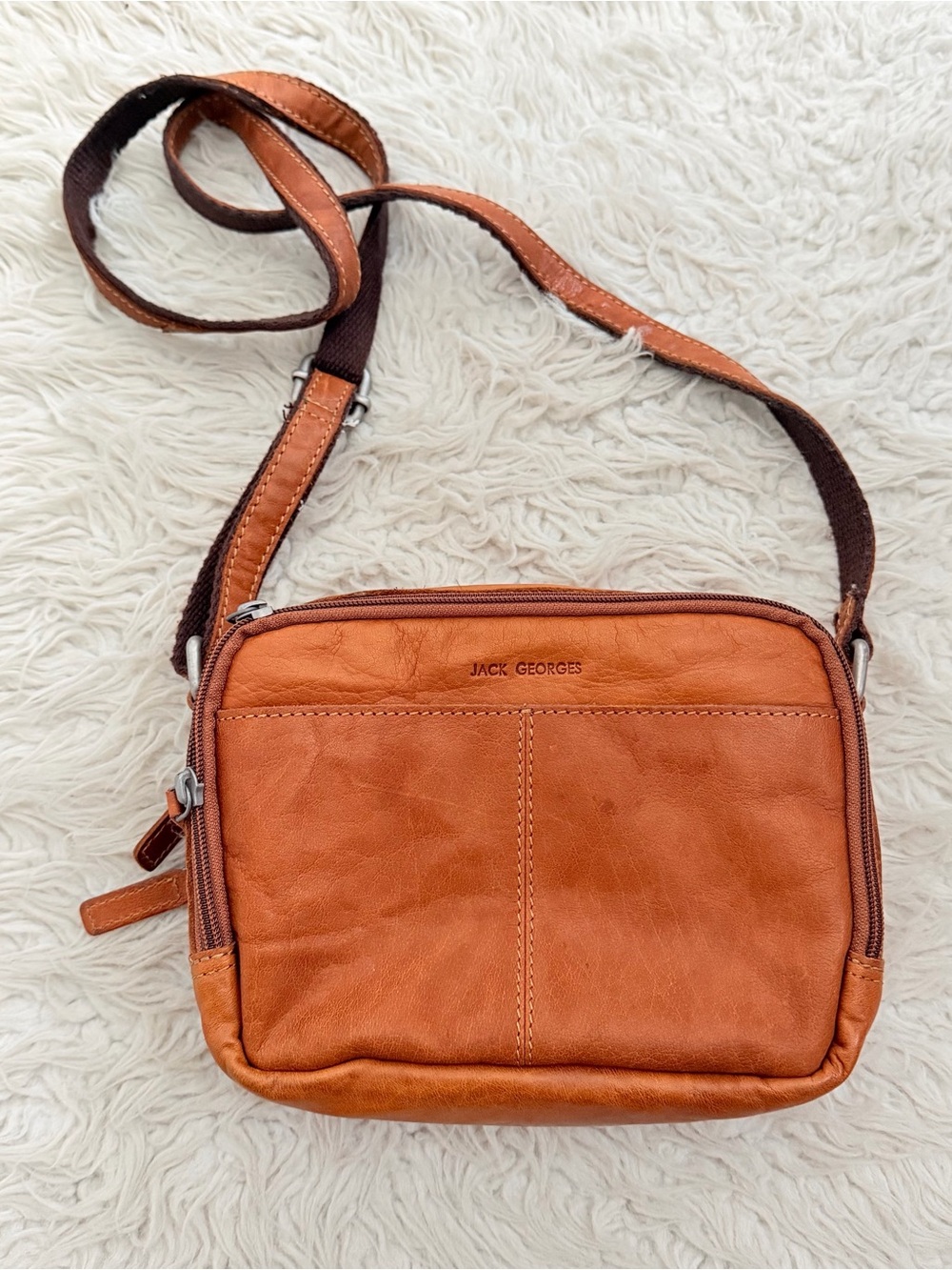 Jack Georges Voyager Double Zippered Crossbody Bag - Honey